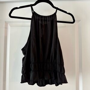 Lulus Black Ruffle Cropped Halter Top